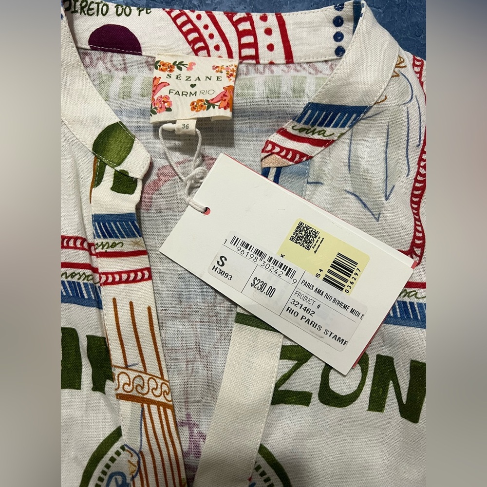 NWT Farm Rio Paris Ama Boheme Linen Blend Dress - Sézane x FARM Rio - Size 36 - Picture 8 of 9
